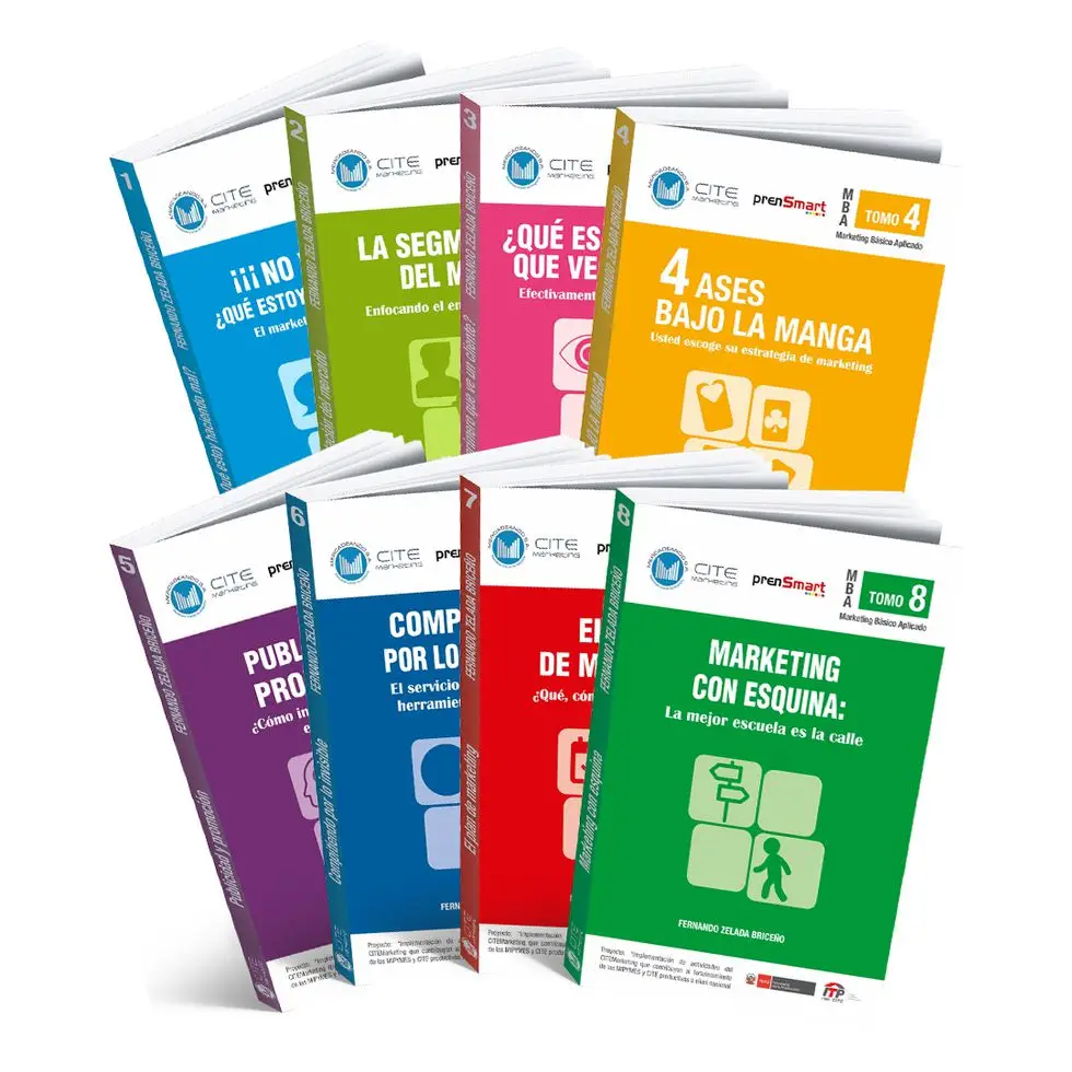Los MBA de Mercadeando son un compendio de 7 tomos con la cual aprenderán estrategias de marketing para aplicarlas en sus negocios, y así potenciar las ventas
